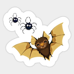 Flying bat with two black spiders - Halloween design Sticker